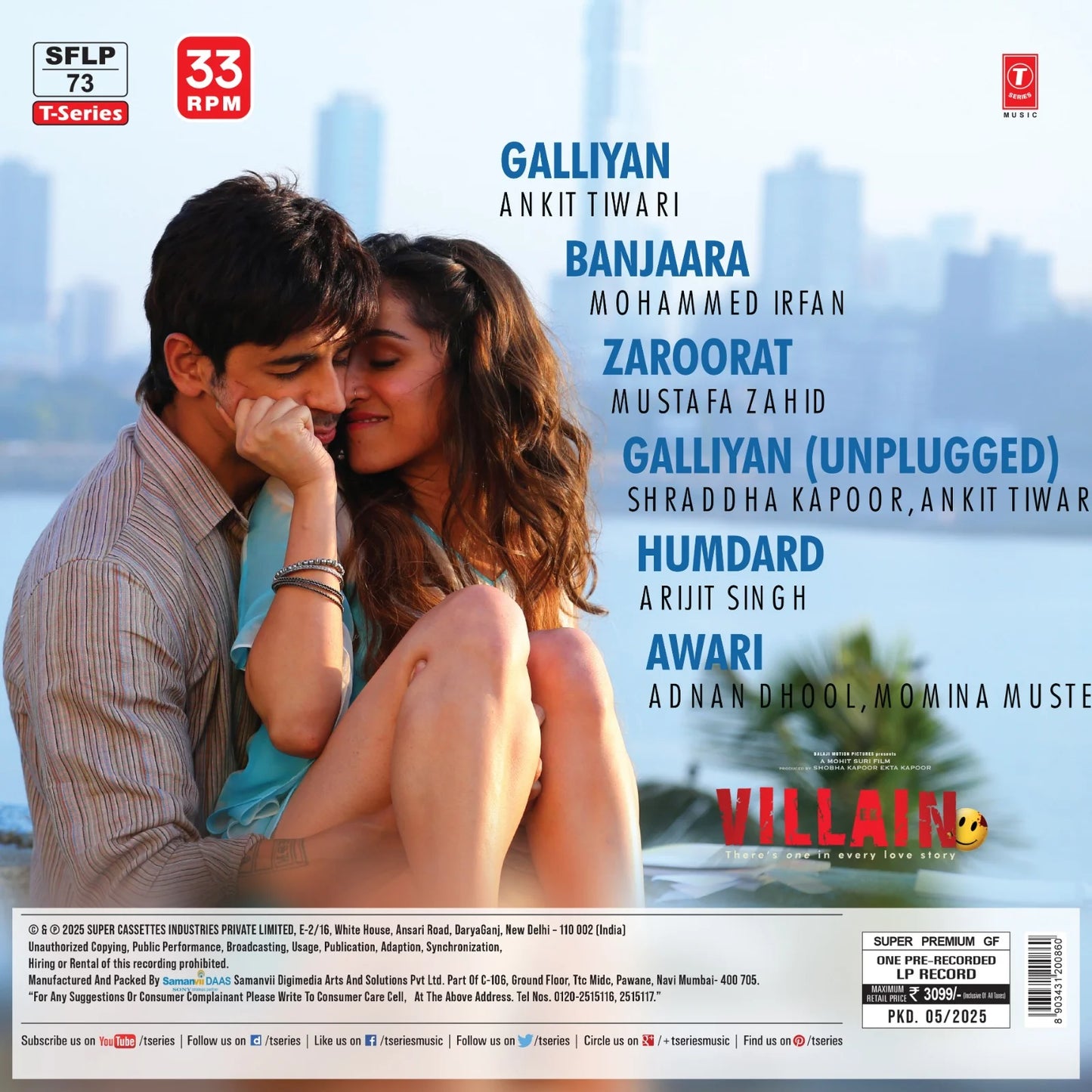 Ek Villain – Original Soundtrack Vinyl LP | T-Series Reissue 2025 | Bollywood Romantic Hits