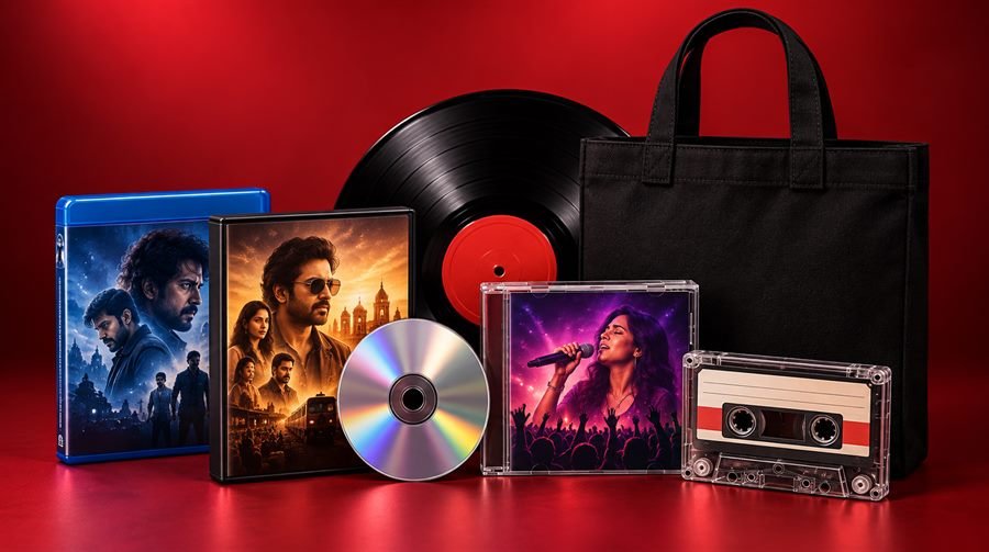 Music combo offer bundle of vinyl, CD, cassette, Blu-ray and DVD with a tote bag